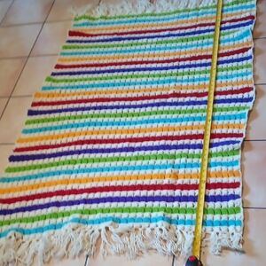 Vintage Handcrafted Multicolor Striped Throw Blanket
